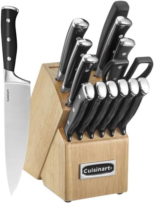 CUISINART Block Knife Set, 15pc Cutlery Knife Set with Steel Blades for Precise Cutting, Lightweight, Stainless Steel, Durable & Dishwasher Safe, C77BTR-15P