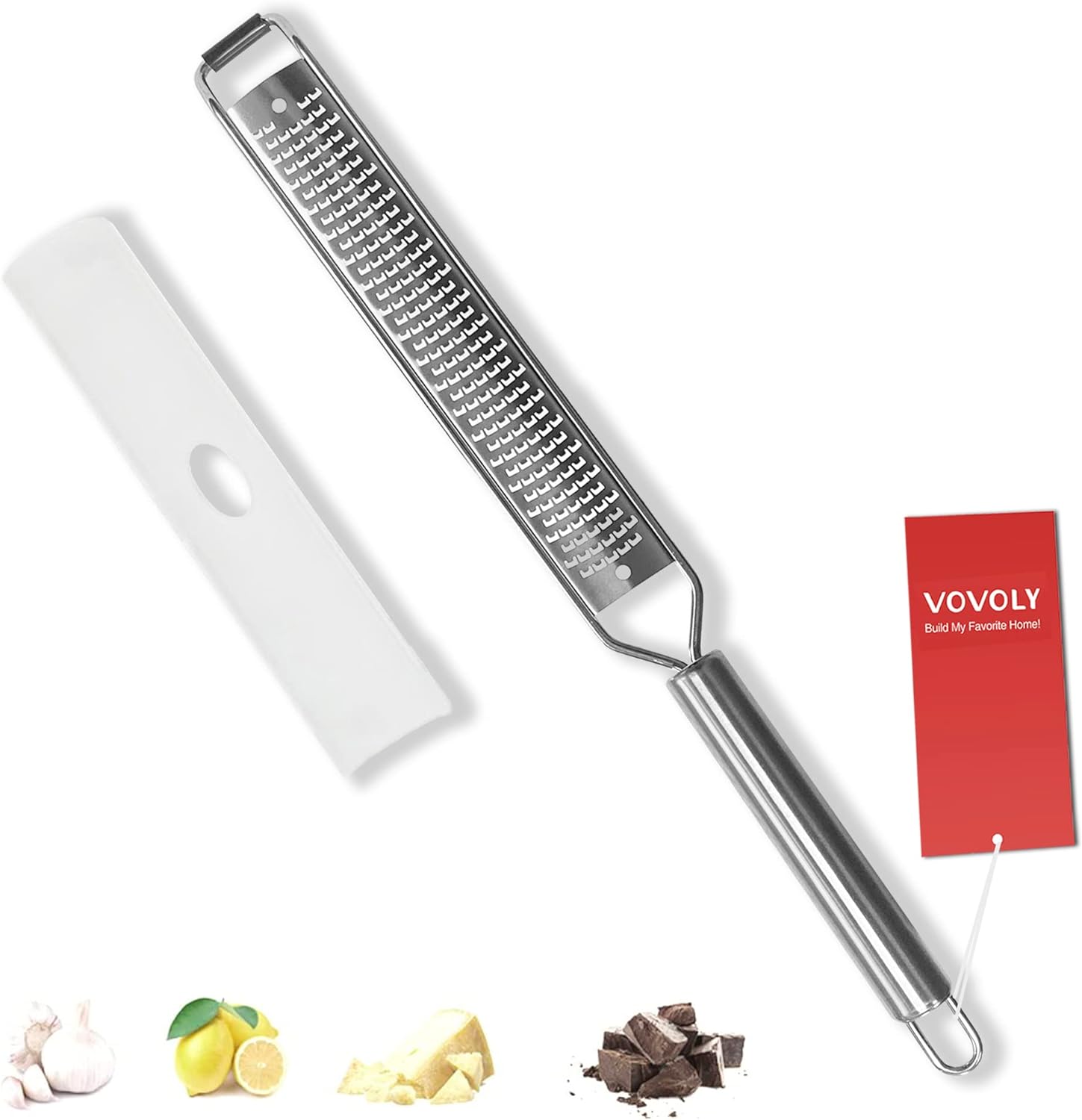 VOVOLY Lemon Zester, Cheese Grater, Parmesan Cheese, Ginger, Garlic, Nutmeg, Chocolate, Citrus, Lime Zester & Grater, Kitchen Tool with Razor-Sharp Stainless Steel Blade