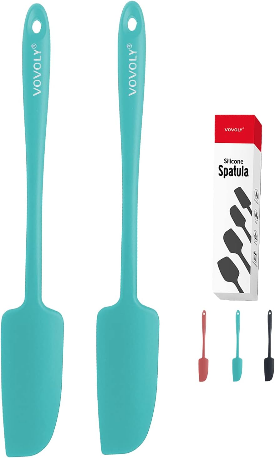 2-Pack Vovoly Silicone Jar Spatulas, Small Seamless Design Rubber Scraper with Stainless Steel Core, Heat Resistant and Non-Stick Mini Spatula for Jars and Blenders, BPA Free,11 IN, Teal