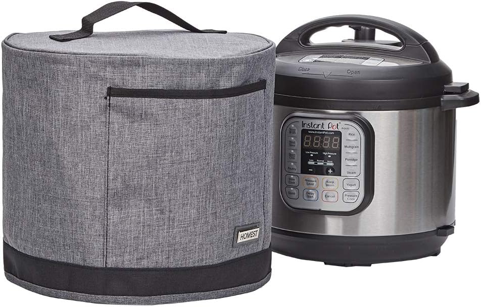 HOMEST Dust Cover with Pockets for Instant Pot 6 Quart, Insulated Pressure Cooker Cover with Easy to Clean Lining, Grey