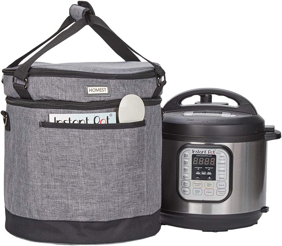 HOMEST 2 Compartments Carry Bag for 6 Quart Instant Pot, Pressure Cooker Travel Tote Bag Have Accessory Pockets for Spoon, Measuring Cup, Steam Rack, Insulated Carrier with Easy to Clean Lining, Grey