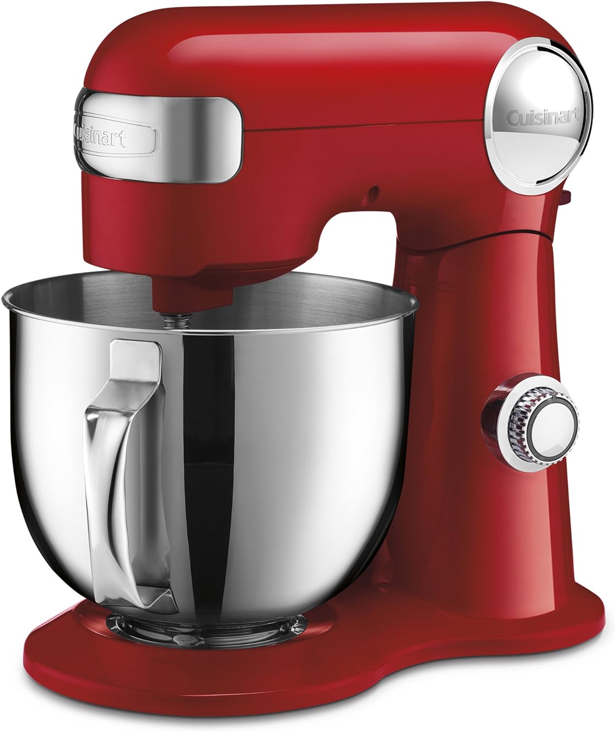 Cuisinart Stand Mixer, 12 Speed, 5.5 Quart Stainless Steel Bowl, Chefs Whisk, Mixing Paddle, Dough Hook, Splash Guard w/ Pour Spout, Ruby Red, SM-50R, Manual