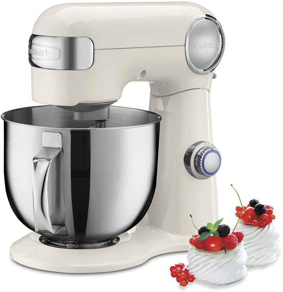 Cuisinart SM-50CRM Precision Master 5.5-Quart 12-Speed Stand Mixer with Mixing Bowl, Chef' Whisk, Flat Mixing Paddle, Dough Hook, and Splash Guard with Pour Spout, Coconut Cream