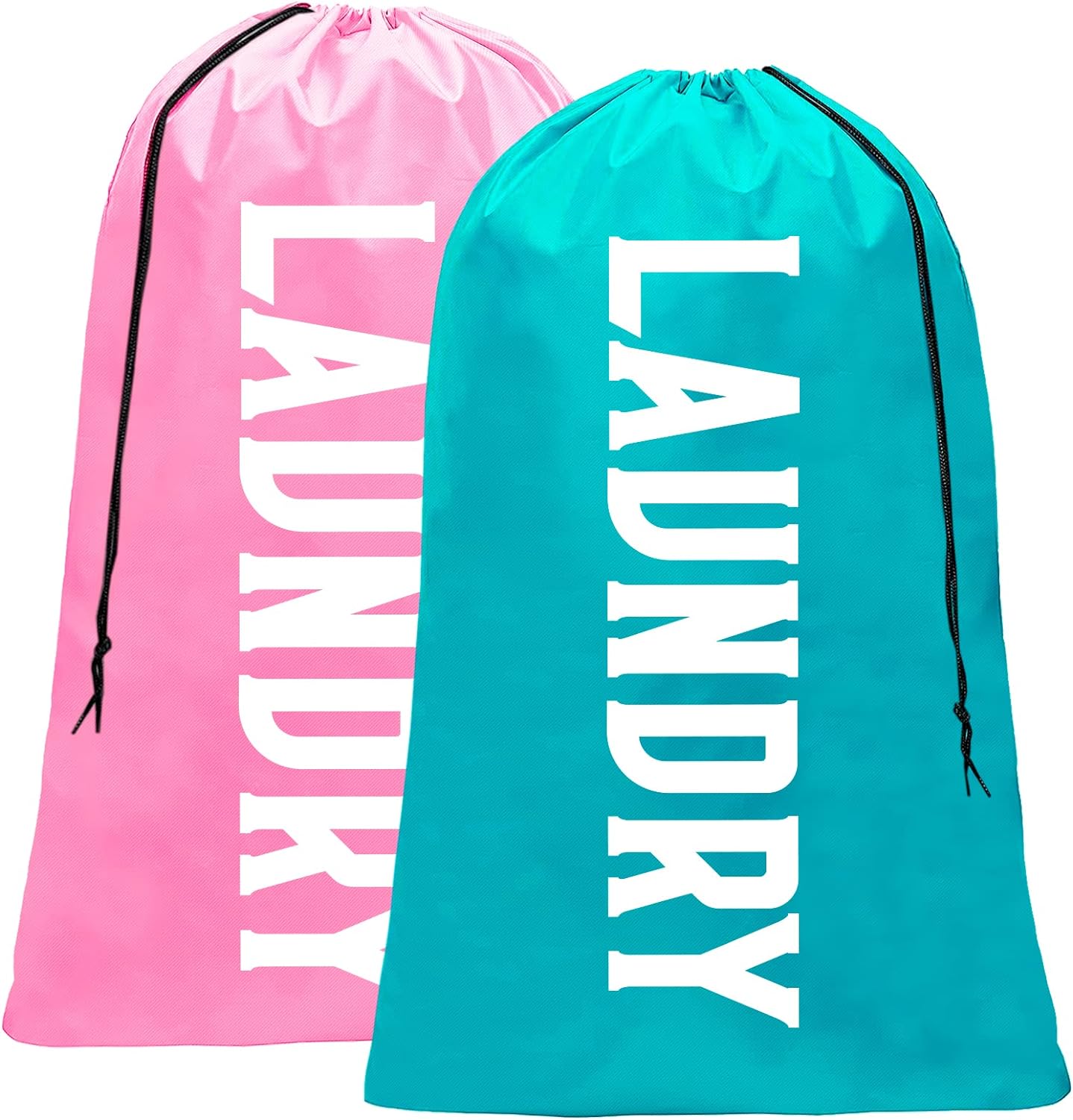 Fiodrmy 2 Pack XL Travel Laundry Bag, Machine Washable Dirty Clothes Organizer, Large Enough to Hold 4 Loads of Laundry, Easy Fit a Laundry Hamper or Basket (Pink+Blue, 24 x 36)