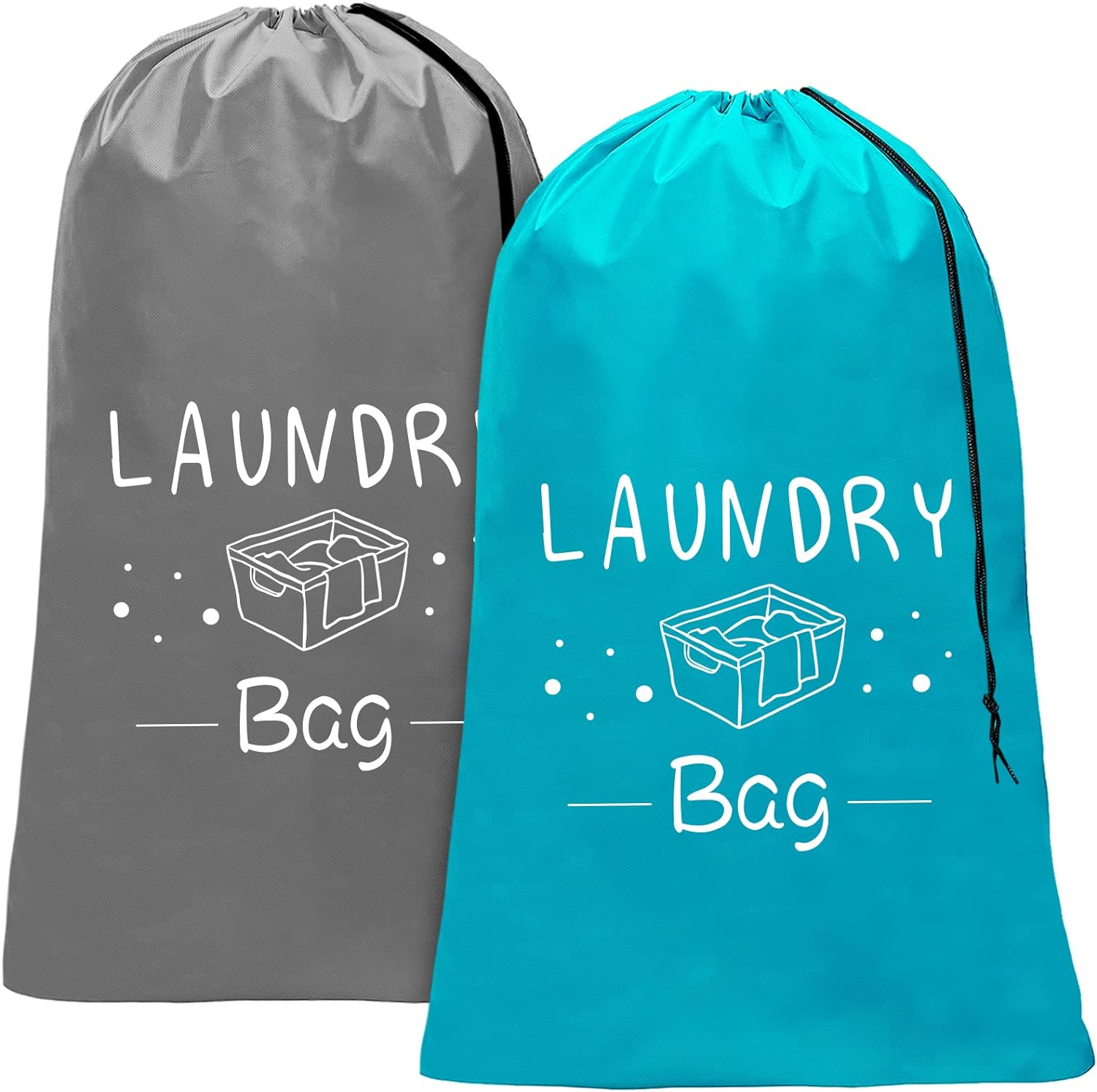 Sylfairy 2 Pack Extra Large Travel Laundry Bag, Durable Rip-Stop Dirty Clothes Shoulder Bag with Drawstring, Heavy Duty Travel Laundry Bag, Large Laundry Hamper Liner