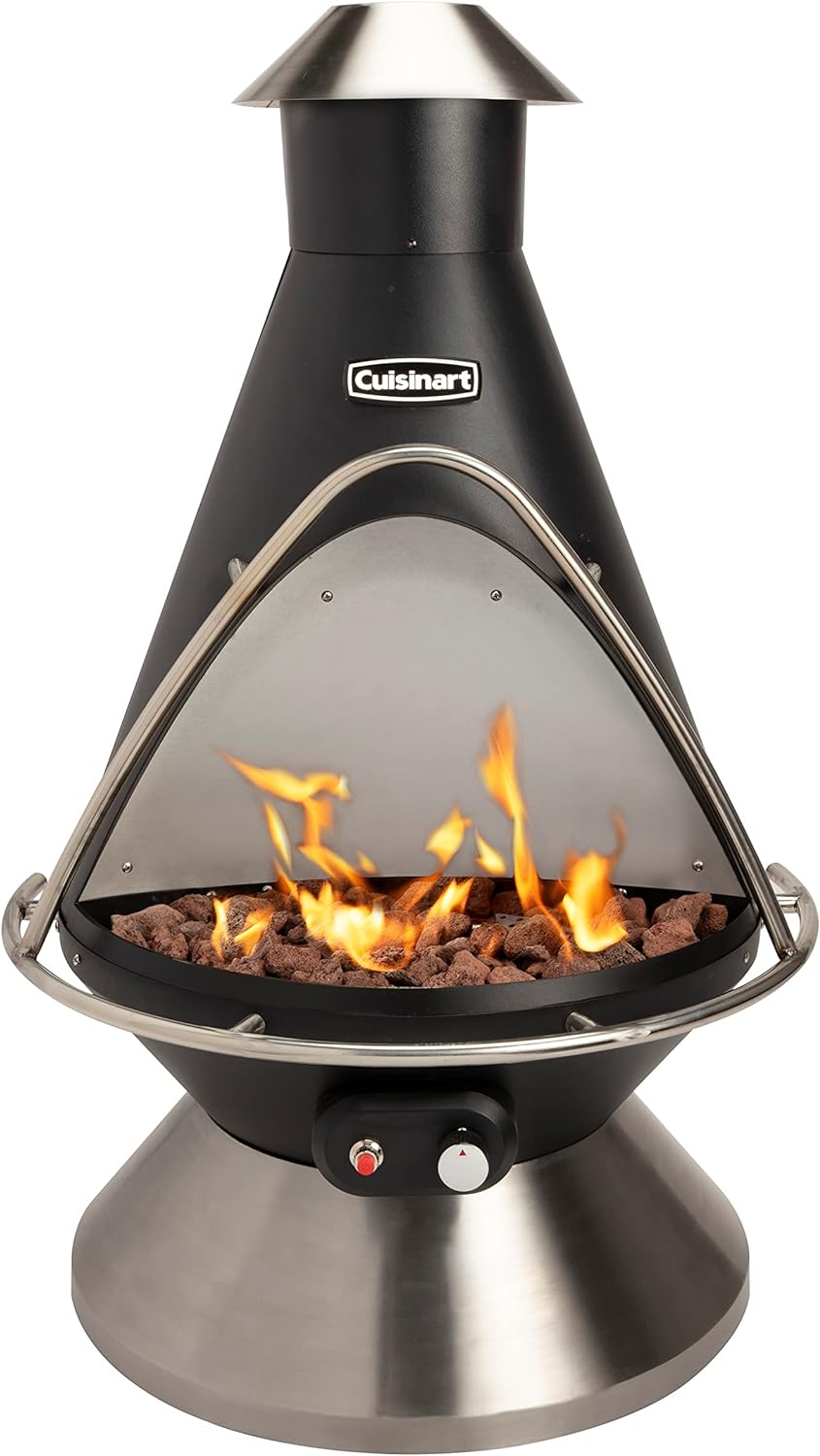 Cuisinart COH-600 Chimenea Propane Fire Pit, Patio Heater with Tip-Over Safety Switch, 8 lbs. Lava Rocks Included, 31 x 31 x 48