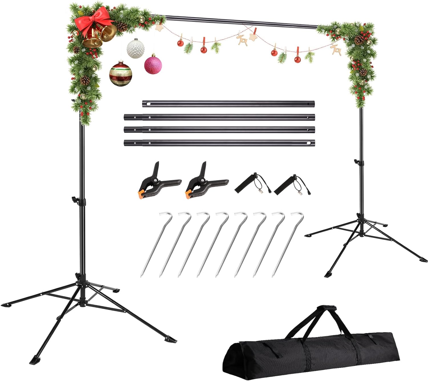 New Upgrade Four-Legged Backdrop Stand 6.5x10ft,IFKDNR Photo Backdrop Stand for Parties,Back Drop Adjustable Stand Kit with 4 Crossbars Backdrop Clamps and Carrying Bag for Parties Wedding Decoration