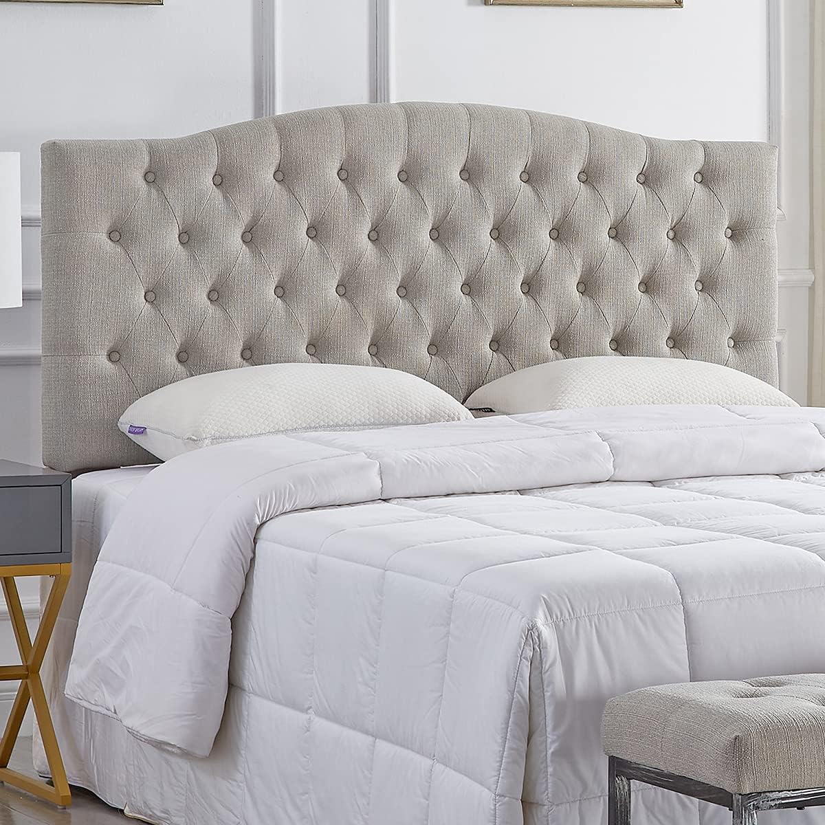 24KF Linen Upholstered Tufted Button Queen Headboard and Comfortable Fashional Padded Queen/Full Size headboard - Linen