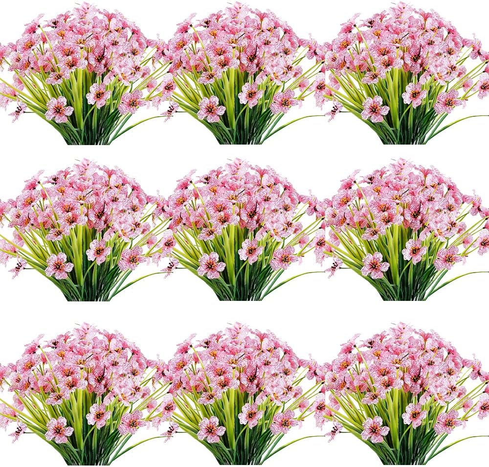 JEMONG 30 Bundles Artificial Flowers Outdoor UV Resistant Fake Flowers No Fade Faux Plastic Plants Garden Porch Window Box Decorating(Pink)