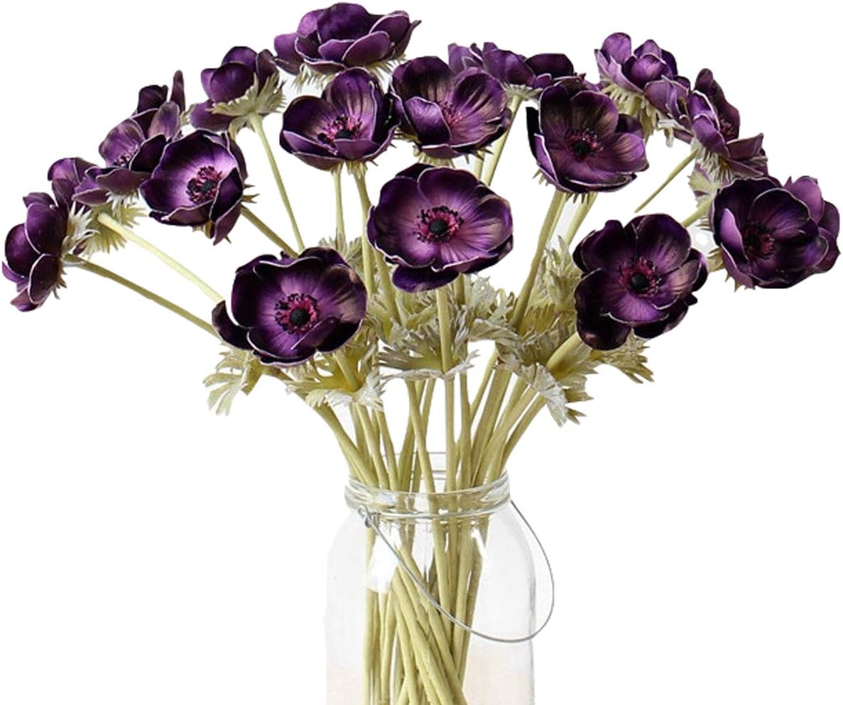 LebriTamFa 5Pcs Artifical Real Touch PU Anemone Flower Bouquet Room Home Decor (Purple)