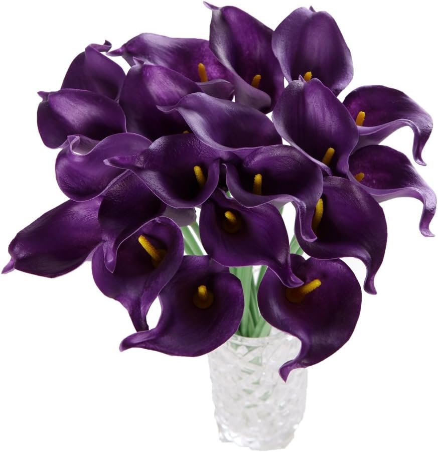 Houda Calla Lily Bridal Wedding Artificial Fake Flowers Party Decor Bouquet PU Real Touch Flower 10PCS (Purple 10pcs)