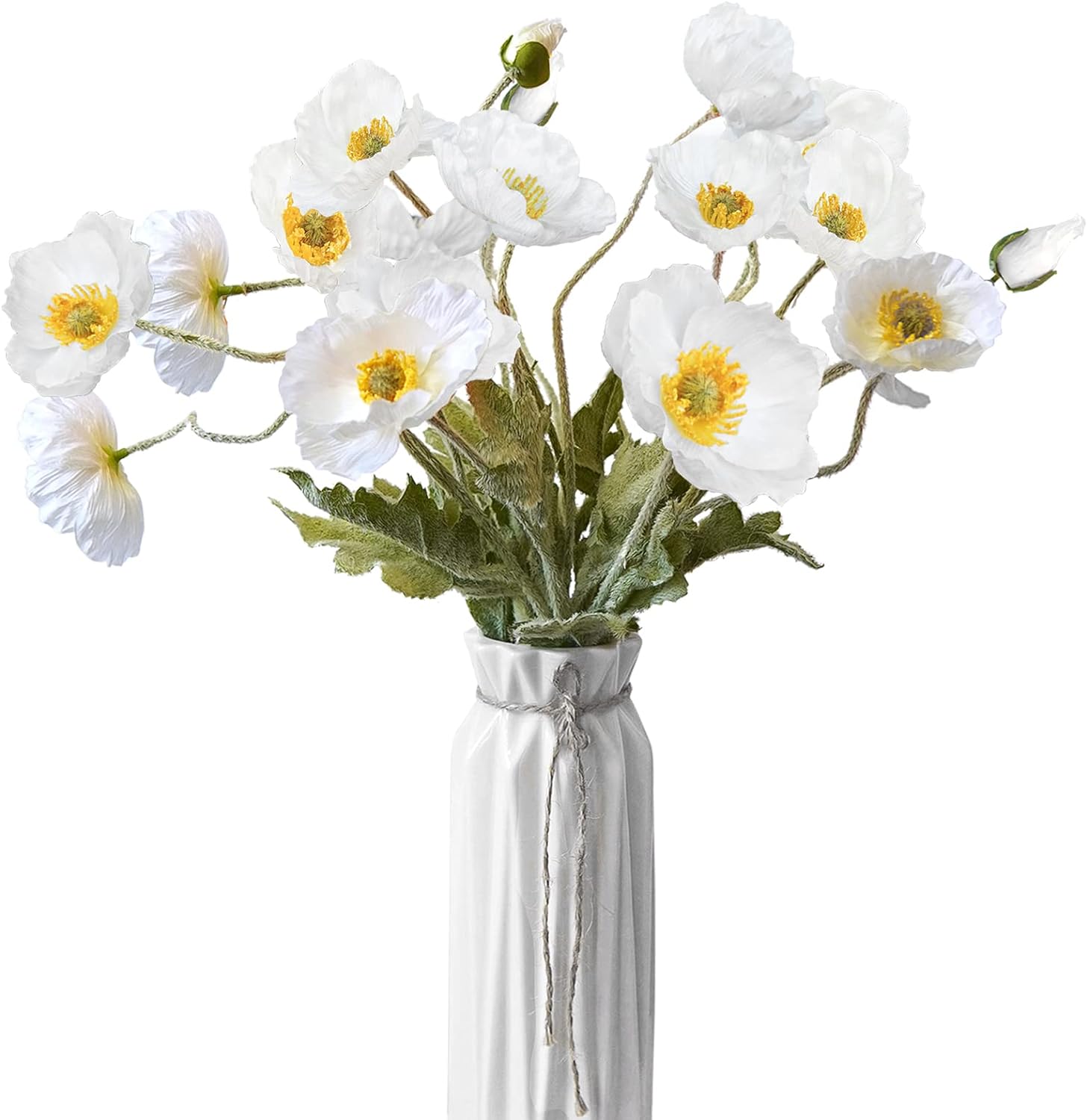 Kainonnan Artificial Flowers 5Pcs Poppies Flowers Artificial Silk Flowers for Home Office Wedding Outdoor Decor (White)