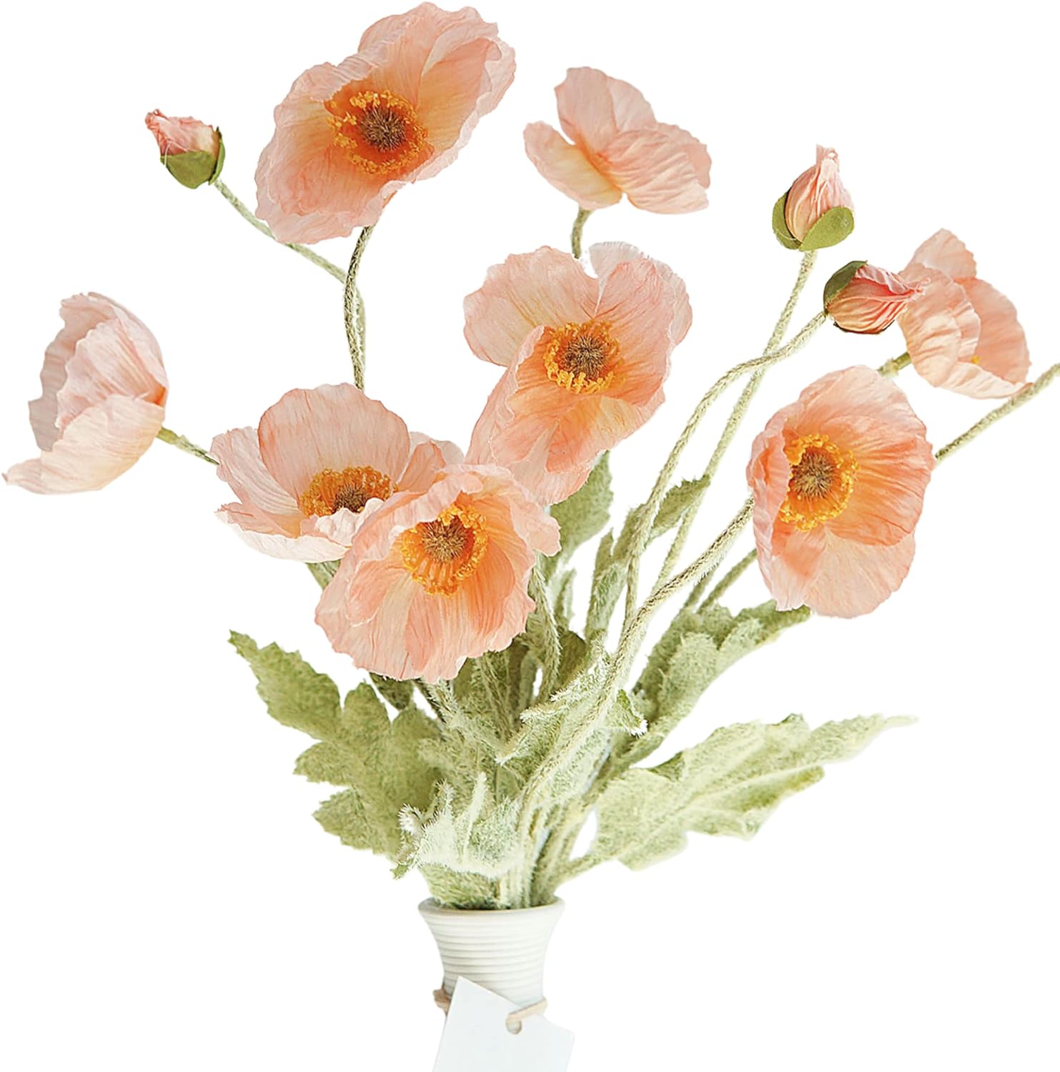 Kamang Artificial Poppy Coral Silk Flowers (3 Stems) for Home Decor and Wedding. Faux Poppy Flowers. Artificial Poppy Flower Arrangement and Centerpiece. Coral Silk Flower (Peach Coral)