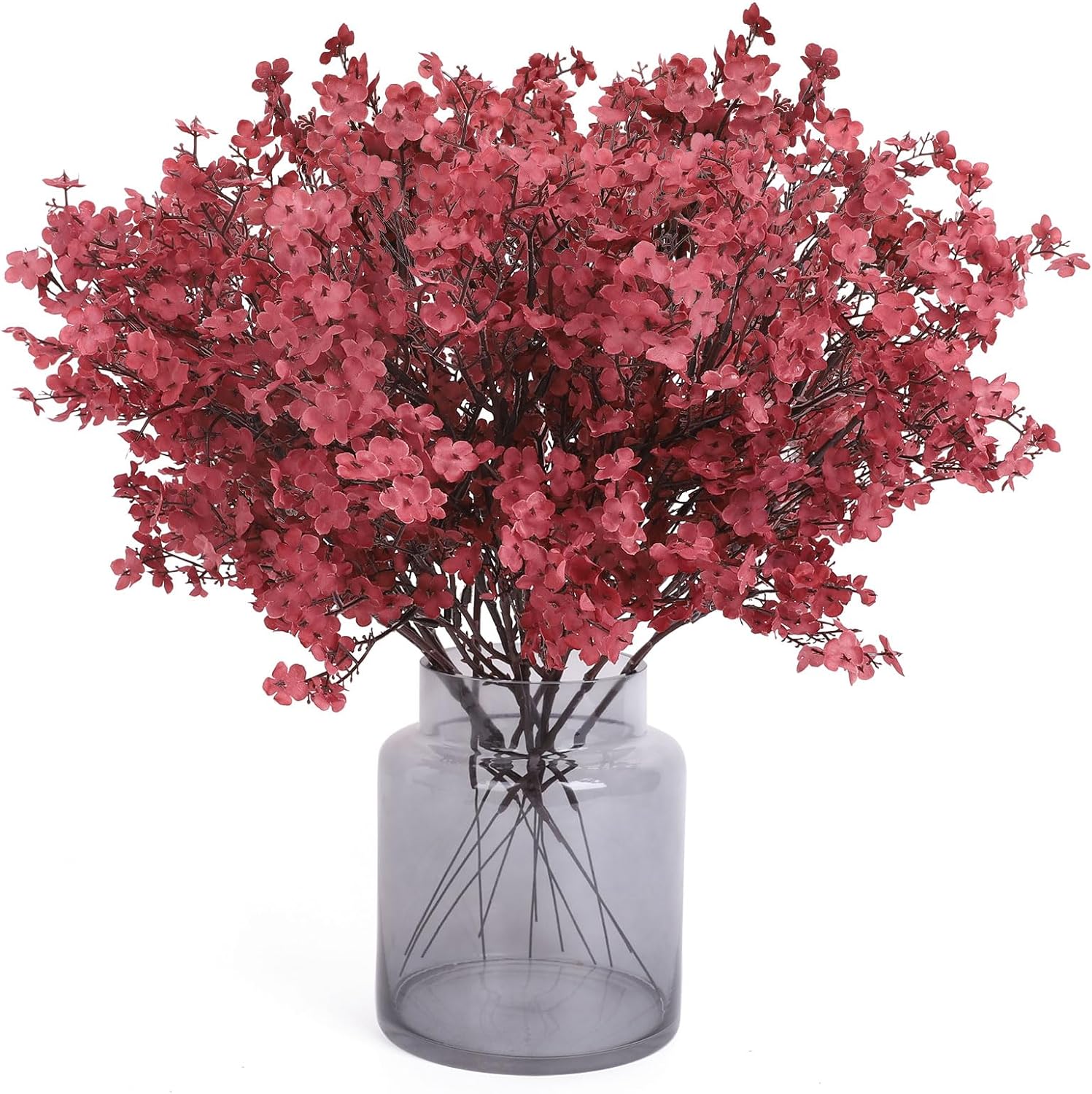 MACTING 12PCS Artificial Baby Breath Flowers Bulk, Fake Silk Flowers in Vase for Valentines Day DIY Indoor Outdoor Party Home Decorations (Dark Red)