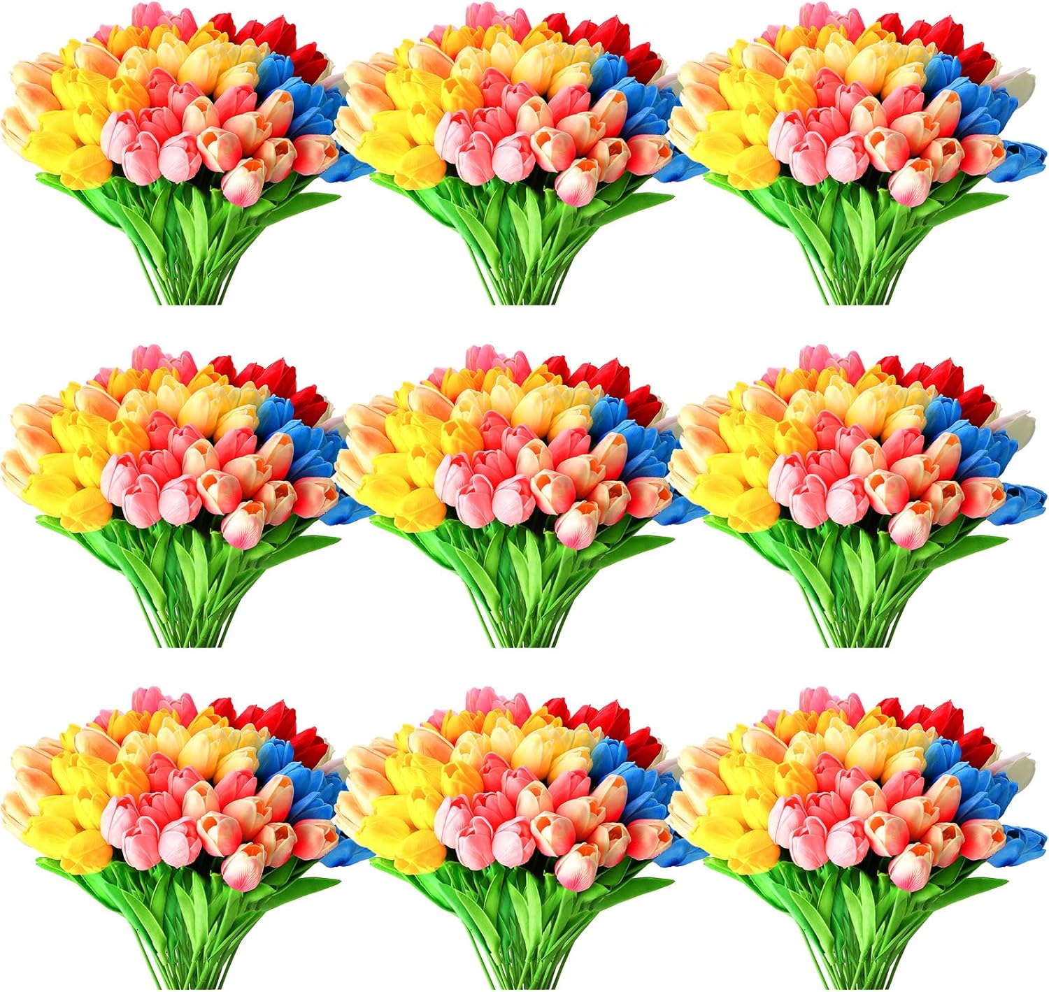 Jexine 100 Pcs Artificial Real Touch Tulips Fake Tulips Artificial Tulip Flower Bulk Tulip Bouquet with Stem for Table Centerpieces Valentines Wedding Bridal Garden Home Decor, 13.4''(Multicolor)