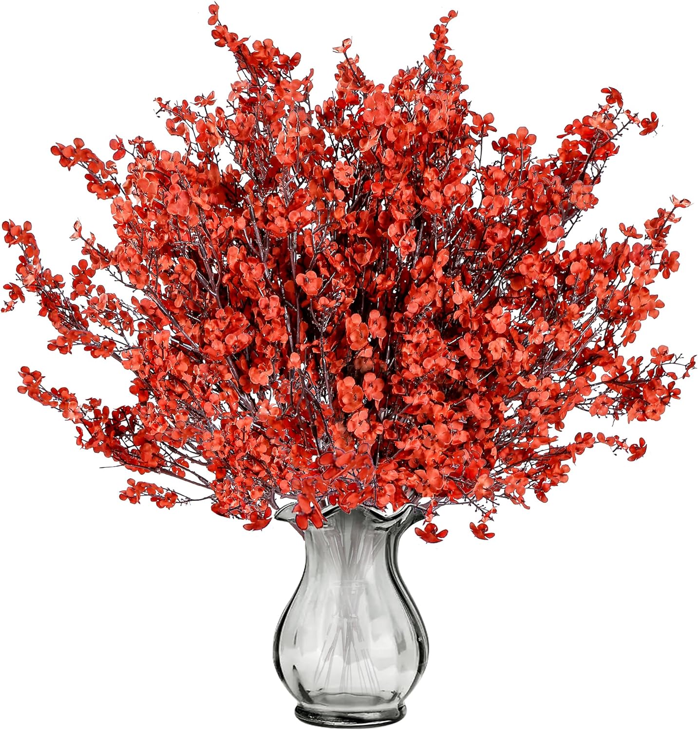 Sggvecsy 15 Pcs Babys Breath Artificial Flowers Gypsophila Bouquets Bulk Real Touch Fake Silk Flowers for Home DIY Floral Arrangement Table Centerpiece Fall Thanksgiving Autumn Decoration (Orange Red)