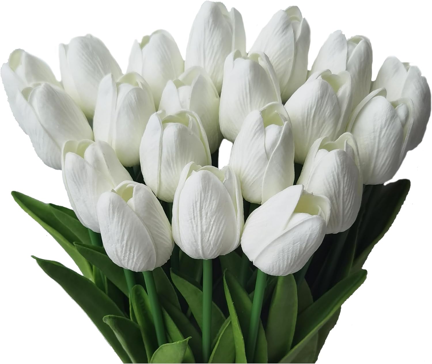 IPLNTS 20PCS White Artificial Flower Tulips PU Real Touch Tulips for Home Wedding Decoration Brides Hand Holding Bouquet Artificial Flower Decoration (Type-White)