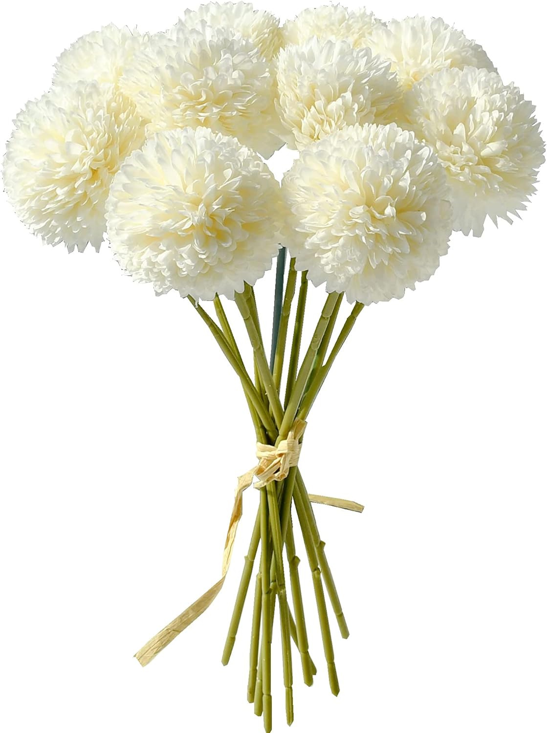 Mandy' White Fake Flowers Artificial Chrysanthemum Ball Silk Flowers Silk Flowers 12 for Home Kitchen Wedding Decorations