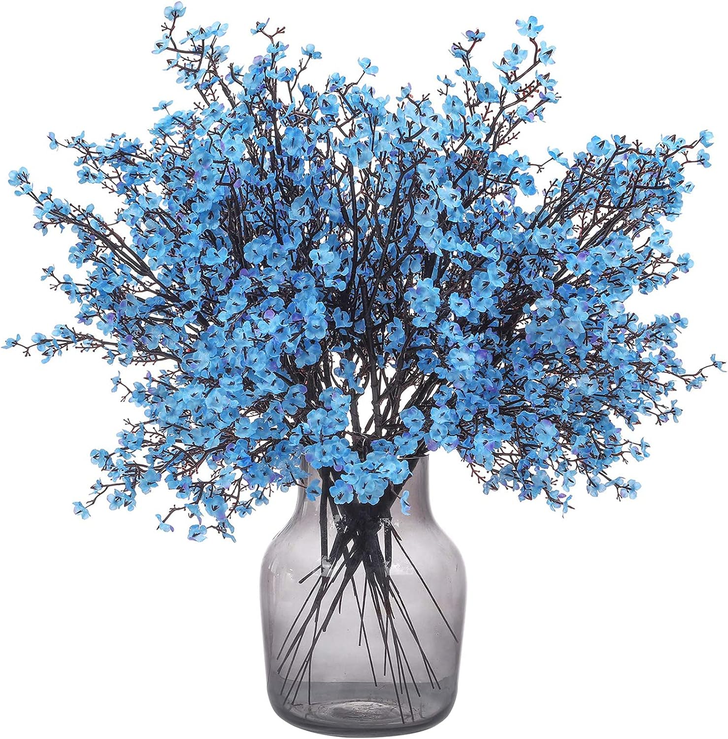 Momkids 6 Pcs Artificial Flowers Fake Babys Breath Bouquet Bulk Faux Gypsophila Flowers Real Touch Silk Flower for Home Office Kitchen Restaurant Centerpieces Wedding Christmas Party Decoration (Blue)