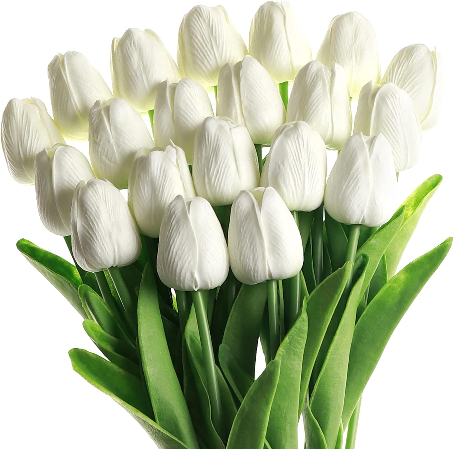 SOJIRUSPA White Artificial Flowers 20 Pcs Faux Tulips PU Real Touch Fake Flowers for Home Office Wedding Decor Arrangement Bouquet Faux Flowers for Decoration