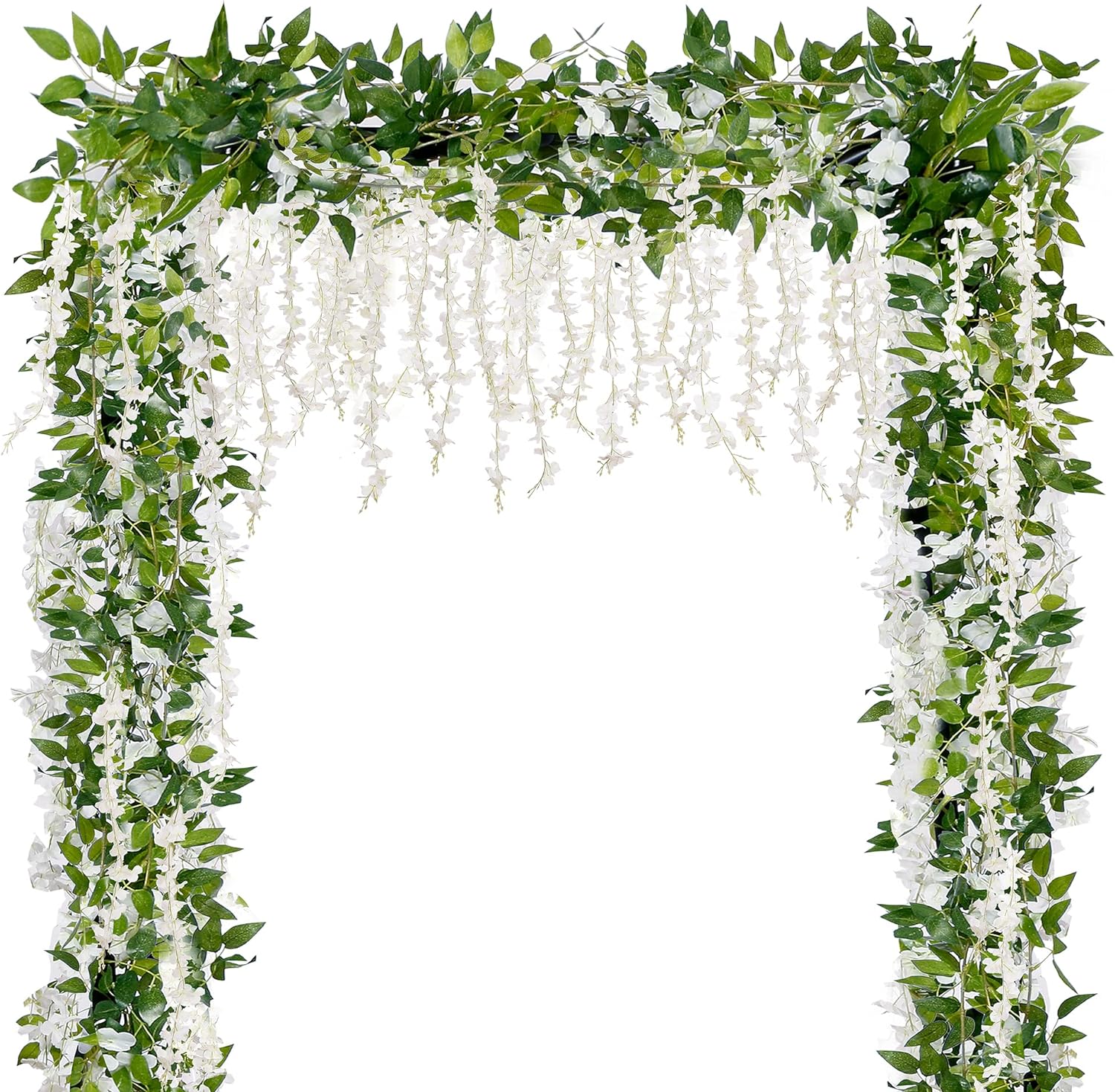 Sggvecsy 6Pcs Wisteria Garland Artificial Flowers Garland Fake Hanging Wisteria Vines Rattan Silk Hanging Flower Vines for Home Garden Outdoor Wedding Arch Party Ceremony Total 35.4Ft (White)