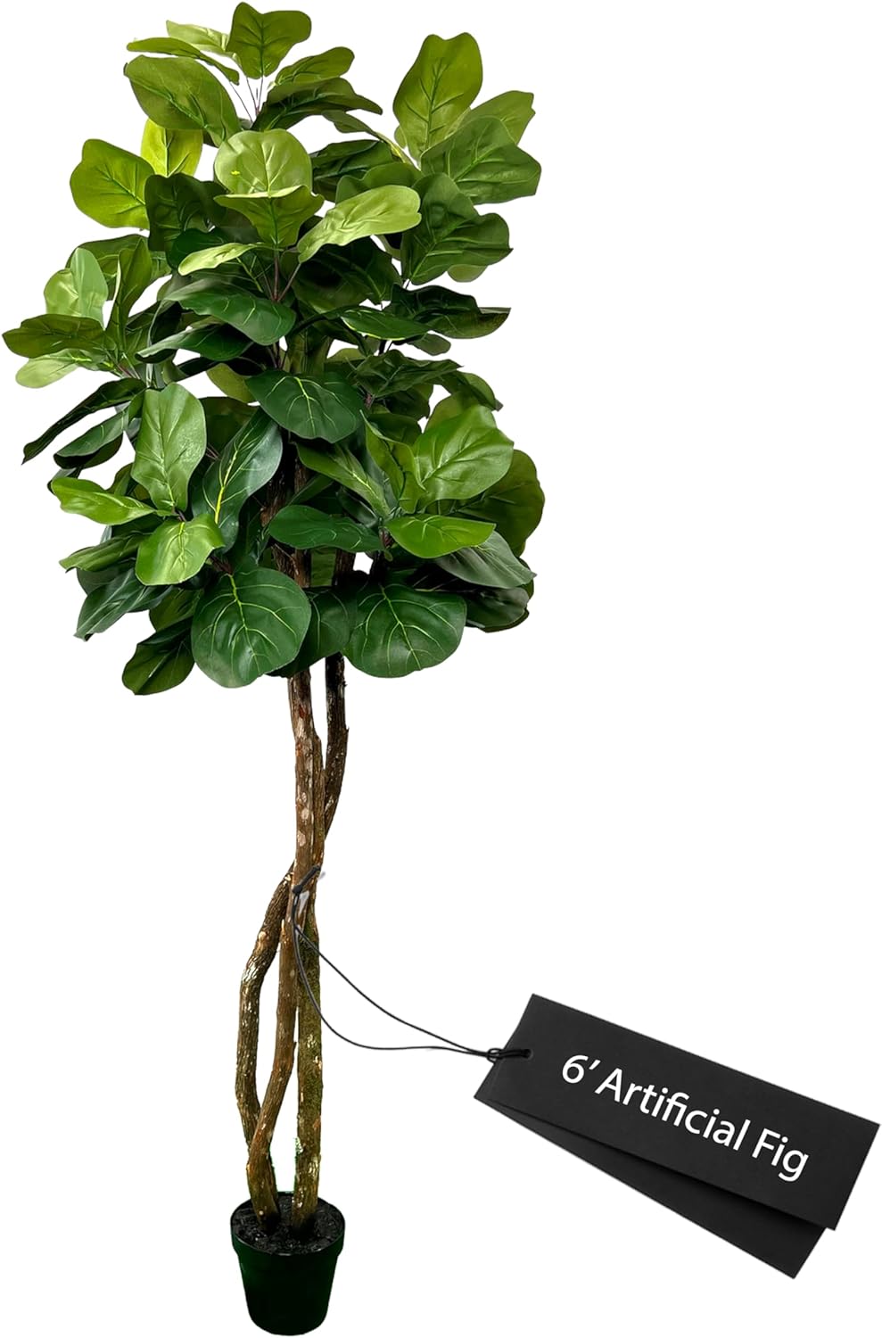 6 Ft Fiddle Leaf Fig Tree - Artificial Faux Fiddle Leaf Fig - 6 Foot Tall Fake Standing Ficus Lyrata - 6Ft Large Indoor Plants w/Big Green Leaves & Real Wood Trunks for Home Decor, Office Lobby Floor