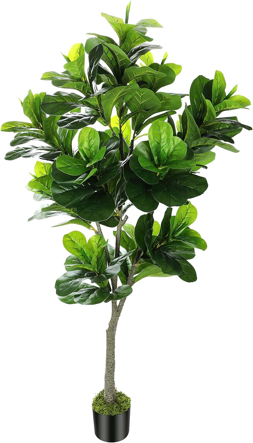 OXLLXO 6ft Full Artificial Fiddle Leaf Fig Tree (72in) with Plastic Nursery Pot Faux Tree, Ficus Lyrata Fake Plant for Office House Farmhouse Living Room Home Decor (Indoor/Outdoor)