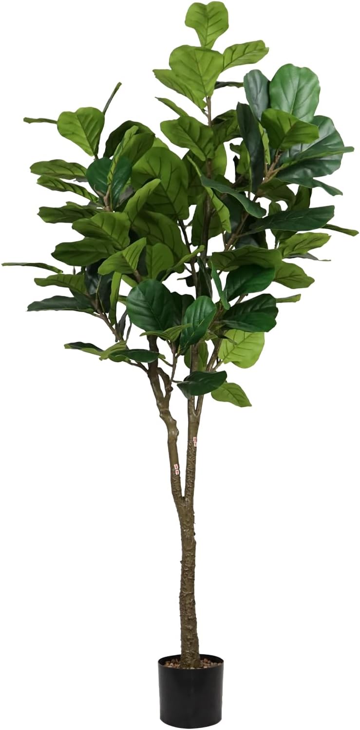 laverntard Fiddle Leaf Fig Tree Faux Plant Indoor, 6ft Faux Ficus Lyrata with 112 Leaves Fake Fig Tree for Home Decor Artificial Plant for Living Room House Office Housewarming Gift