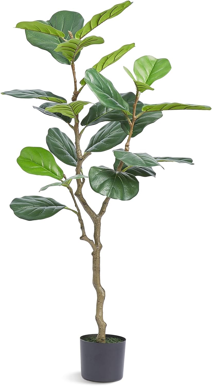 VEVOR Artificial Fiddle Leaf Fig Tree 4 FT, Secure PE Material & Anti-Tip Tilt Protection Low-Maintenance Faux Plant, Lifelike Green Fake Potted Tree for Home Office Christmas Decor Indoor Outdoor