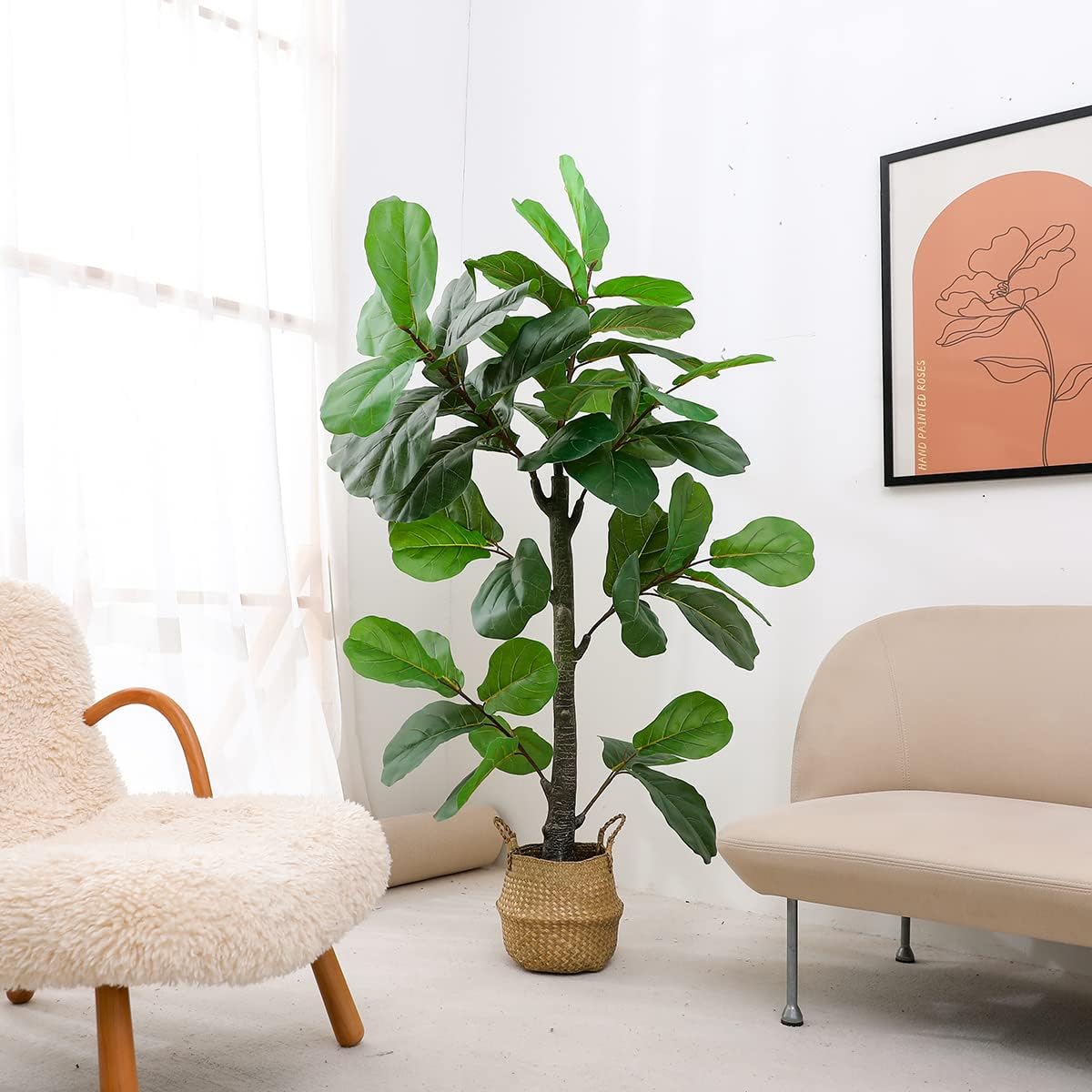 LUWENER 6ft Artificial Plant Fiddle Leaf Fig Tree,Faux Ficus Lyrata in Pot,Ficus Fake Plant Artificial Trees for Office Indoor Outdoor Garden Living Room Home Decor(1PCS)