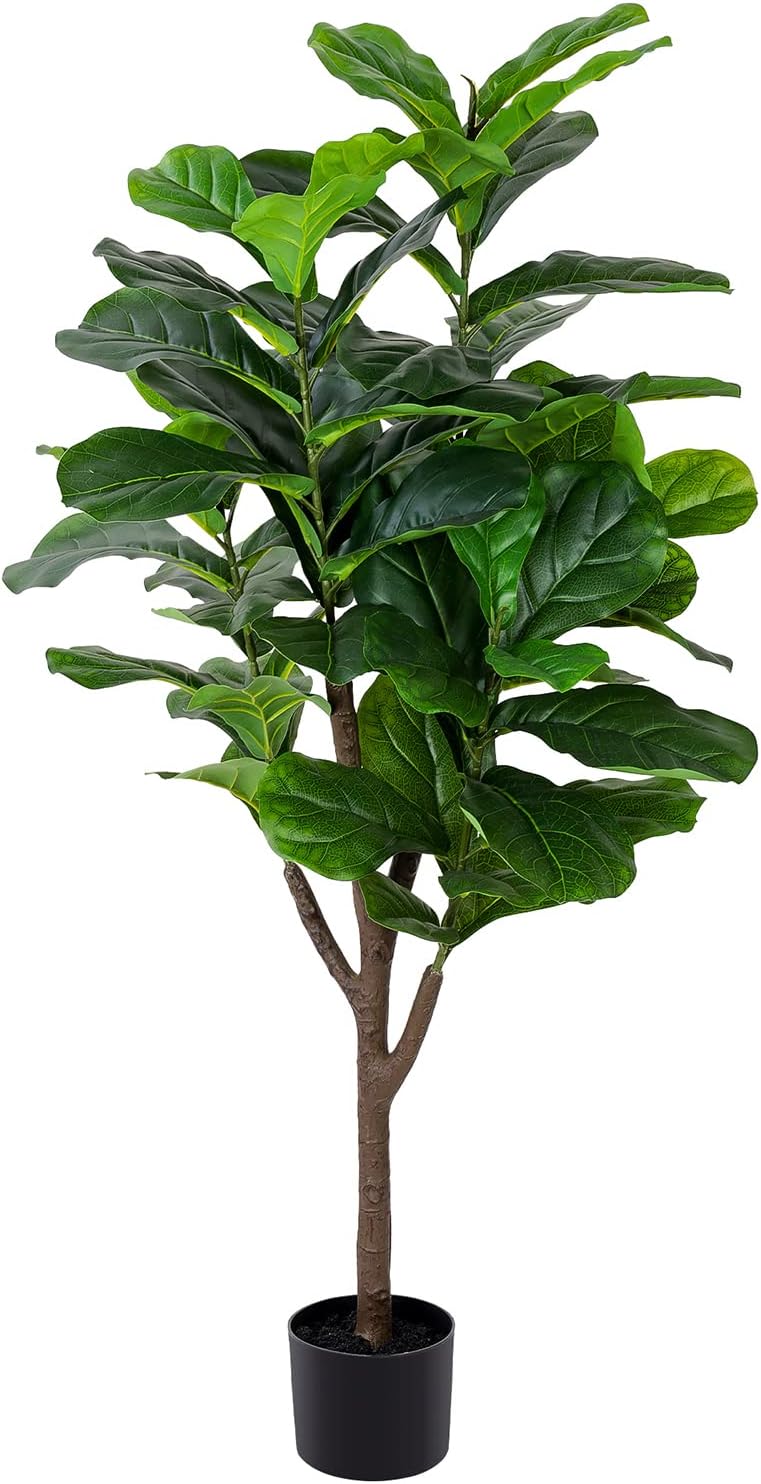 Yepdin Artificial Fiddle Leaf Fig Tree, 4ft Tall Fake Floor Plant with Plastic Pot for Office and Home Decor, Decorative Artificial Plant for Indoors and Outdoors, All Year Round Decoration