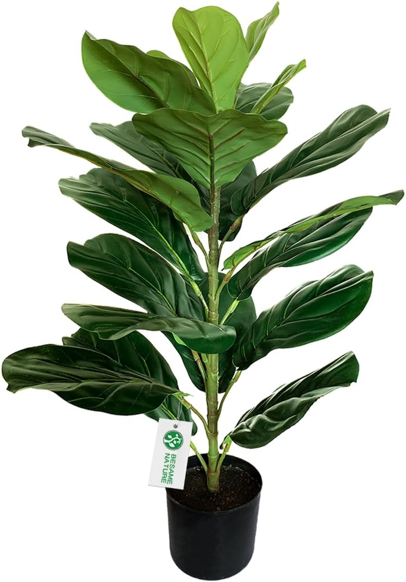 BESAMENATURE 30 Little Artificial Fiddle Leaf Fig Tree/Faux Ficus Lyrata for Home Office Decoration