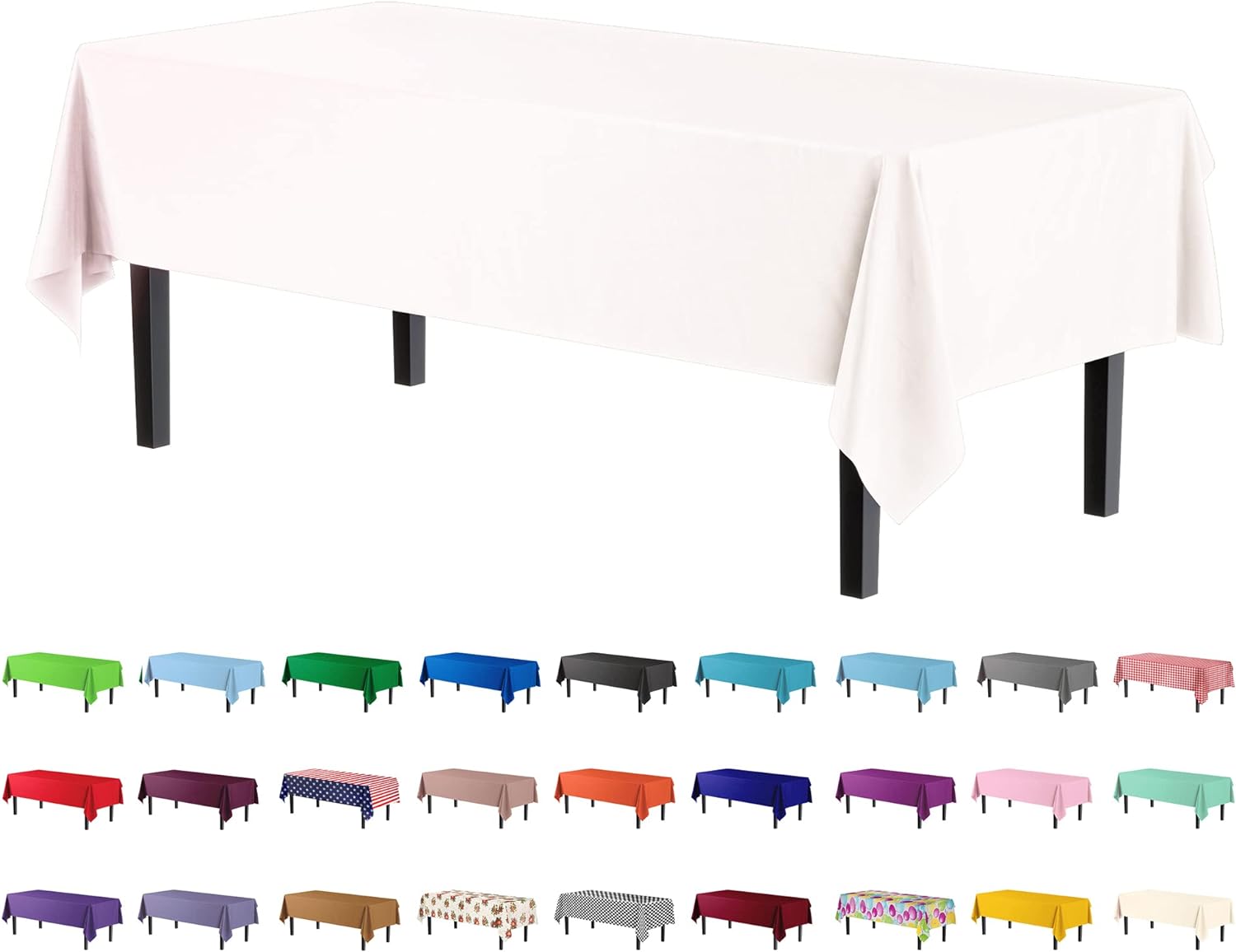 Exquisite 12-Pack Premium Plastic Tablecloth 54 Inch. x 108 Inch. Rectangle Table Cover-White