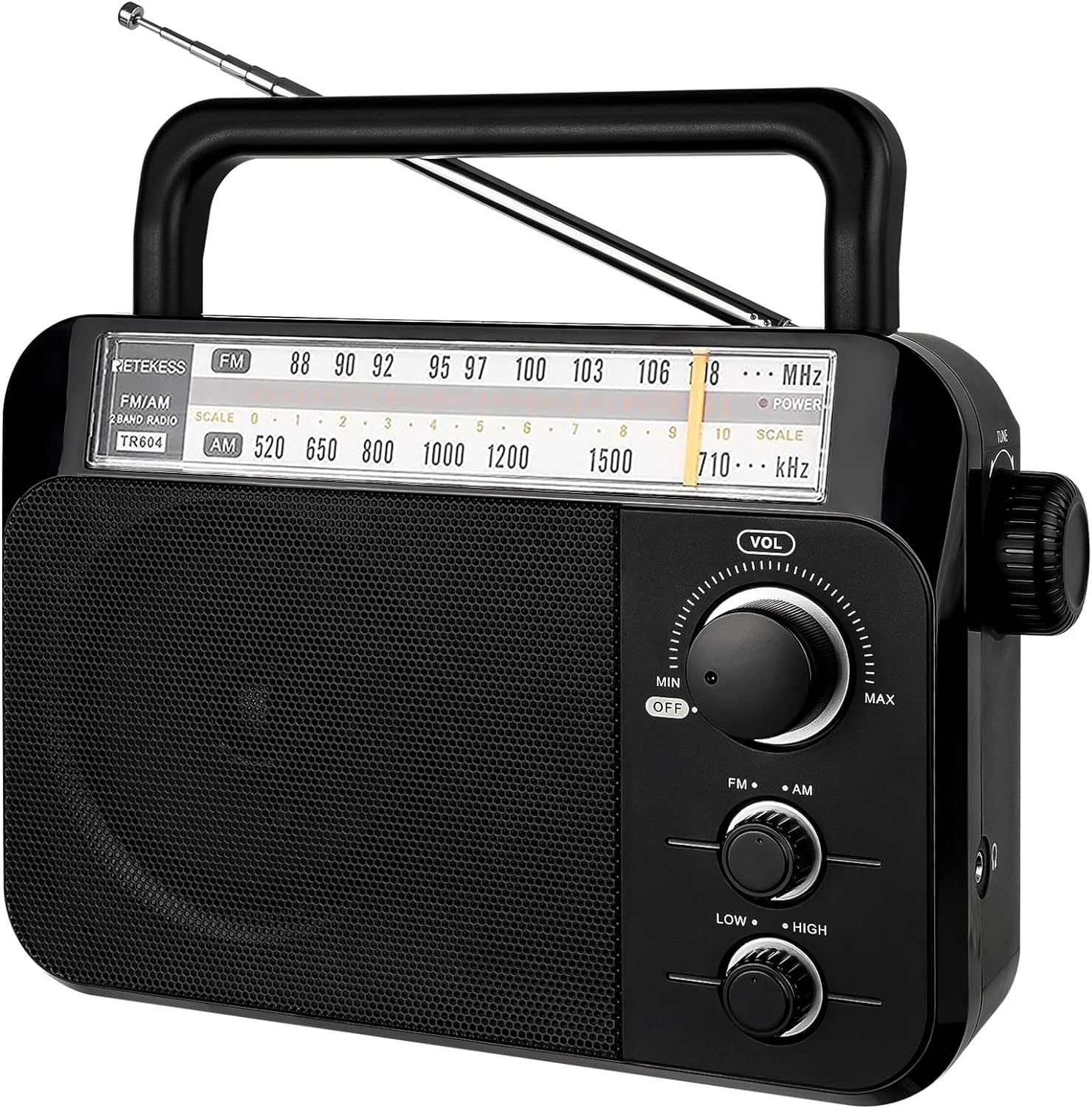 Retekess TR604 AM FM Radio, Battery Operated Radio Portable, AM FM Radio Plug in Wall, High/Low Tone Mode, Big Speaker, Earphone Jack,for Senior, Home