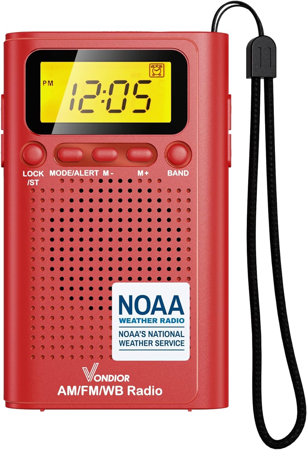 Vondior Portable NOAA Weather Radio, Battery Operated Emergency NOAA/AM/FM Radio with Best Reception, Pocket Weather Alert Radio with Headphone Jack, Gifts for Lover, Parents and Friends (Red)