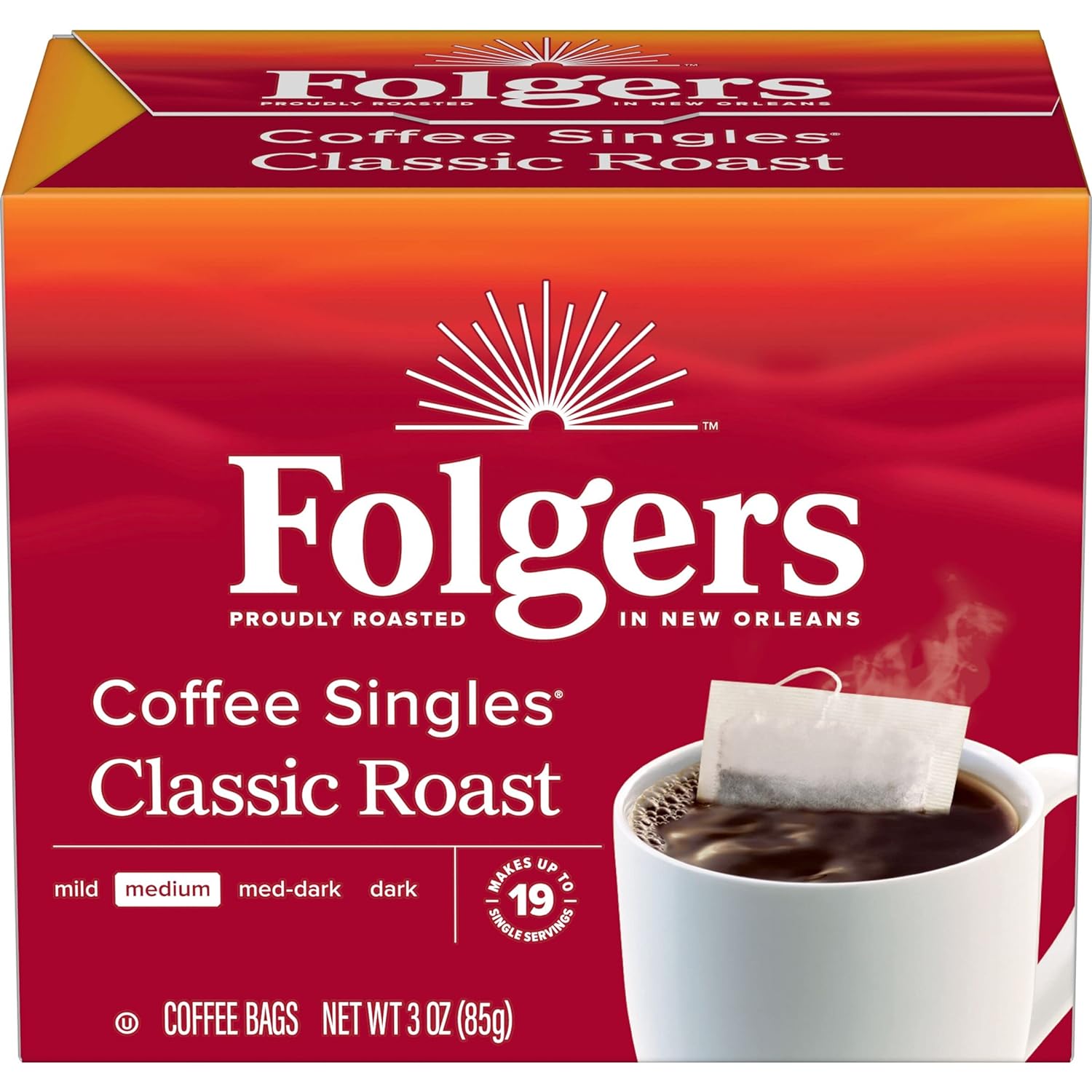 Folgers Classic Medium Roast Coffee, 19 Single Serve Coffee Bags