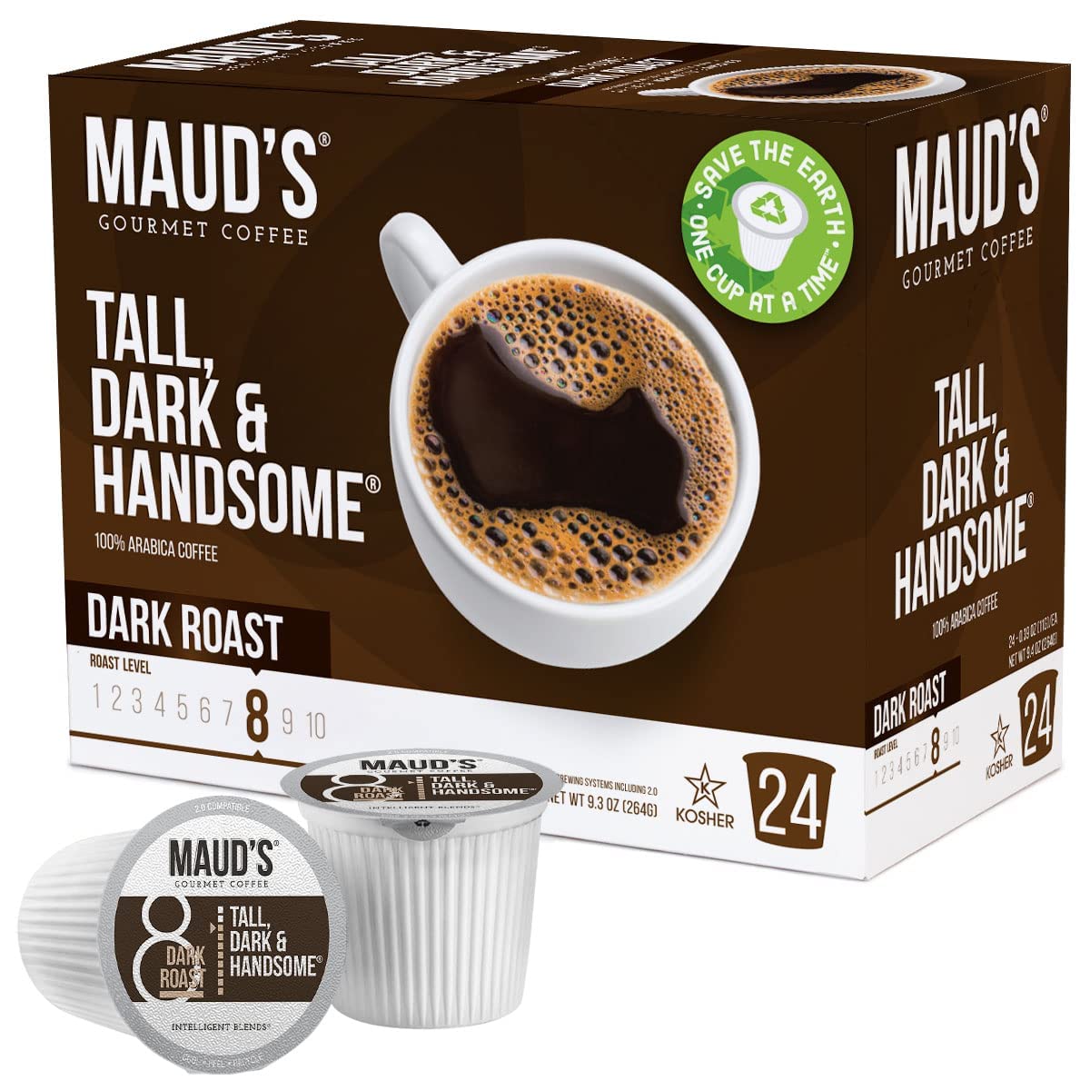 Maud' Dark Roast Coffee Pods, 24 ct | Tall, Dark & Handsome Coffee Blend | 100% Arabica Dark Roast Coffee | Solar Energy Produced Recyclable Pods Compatible with Keurig K Cups Maker