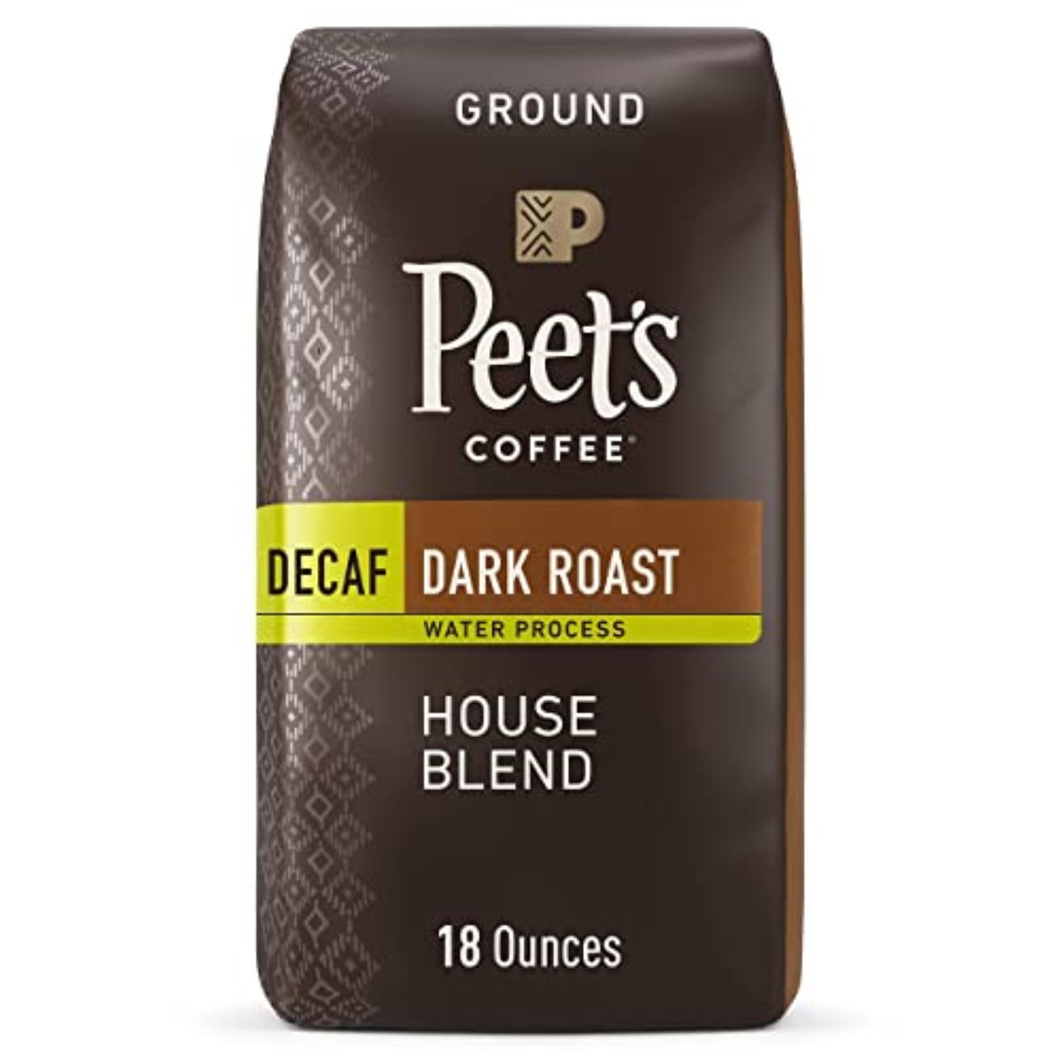 Peet' Coffee, Dark Roast Decaffeinated Ground Coffee - Decaf House Blend, 18 Ounce (Pack of 1) Package May Vary