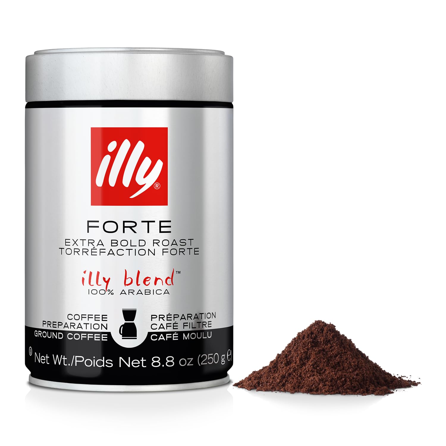 illy Drip Coffee - Ground Coffee - 100% Arabica Ground Coffee  Forte Extra Dark Roast - Notes of Dark Chocolate & Toasted Bread Aroma - No Preservatives  Rich & Strong  8.8 Ounce