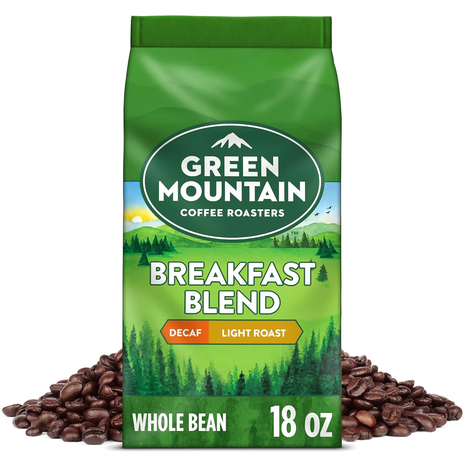 Green Mountain Coffee Roasters Breakfast Blend Decaf, Whole Bean Coffee, Bagged 18 oz