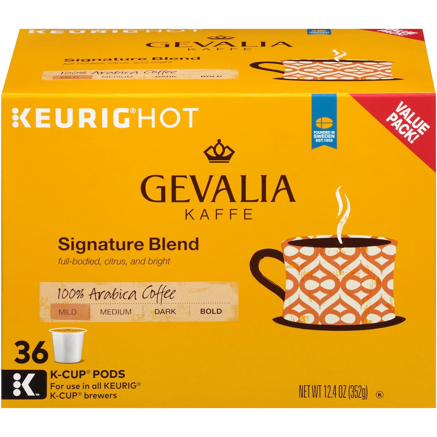 Gevalia Signature Blend Mild Roast K-Cup Coffee Pods (36 Pods)