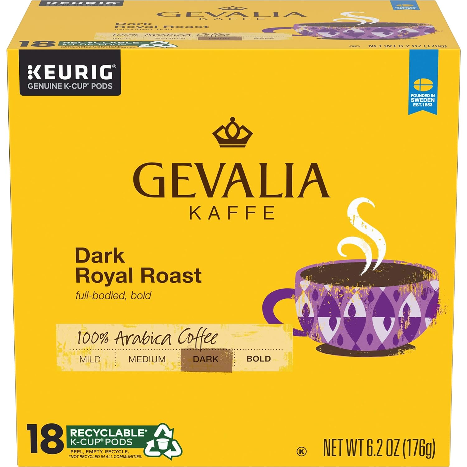 GEVALIA Dark Royal Roast Coffee, K-CUP Pods, 18 count (Pack Of 4)