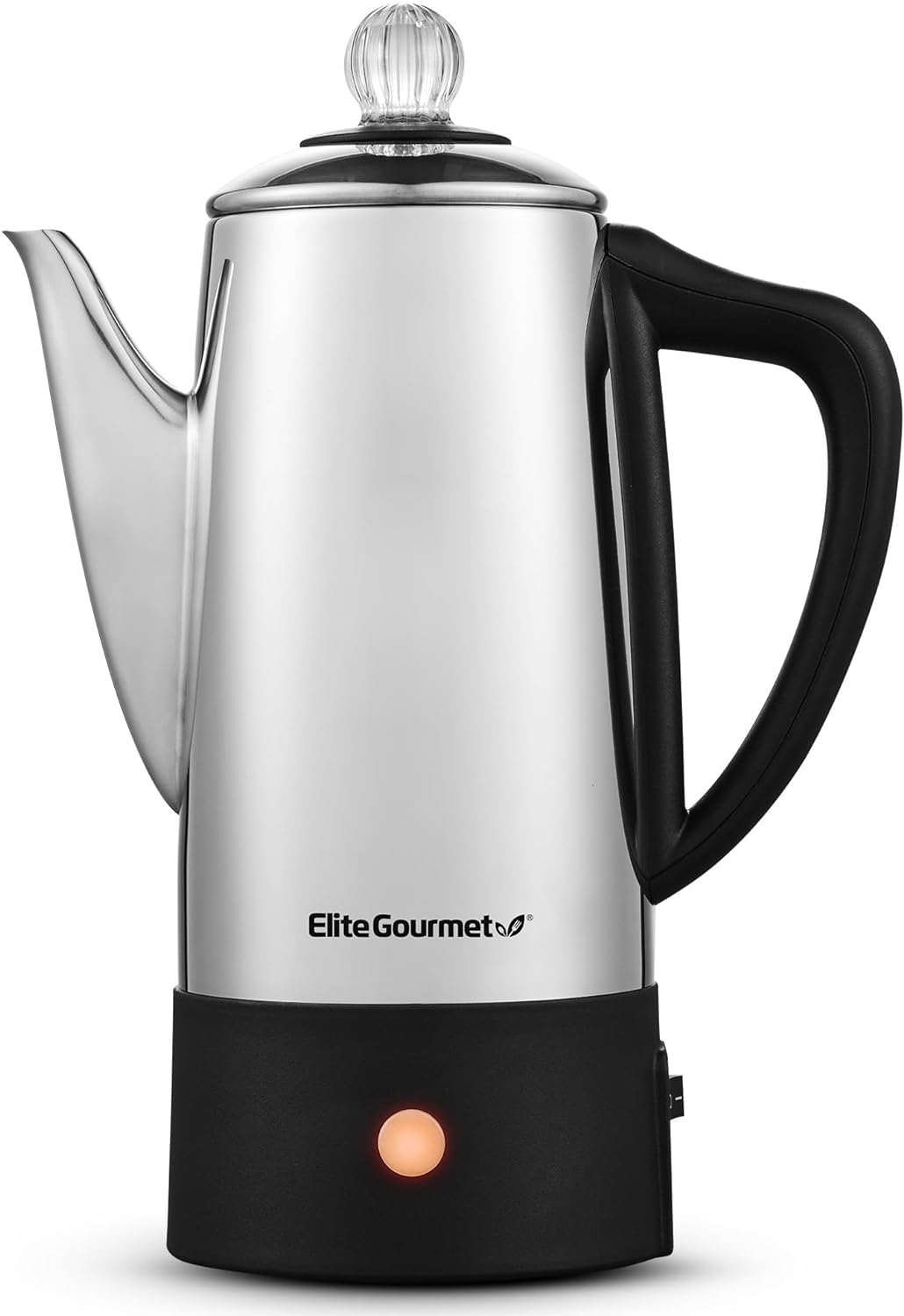 Elite Gourmet EC140 Electric 6-Cup Coffee Percolator with Keep Warm, Clear Brew Progress Knob Cool-Touch Handle Cord-less Serve, Stainless Steel