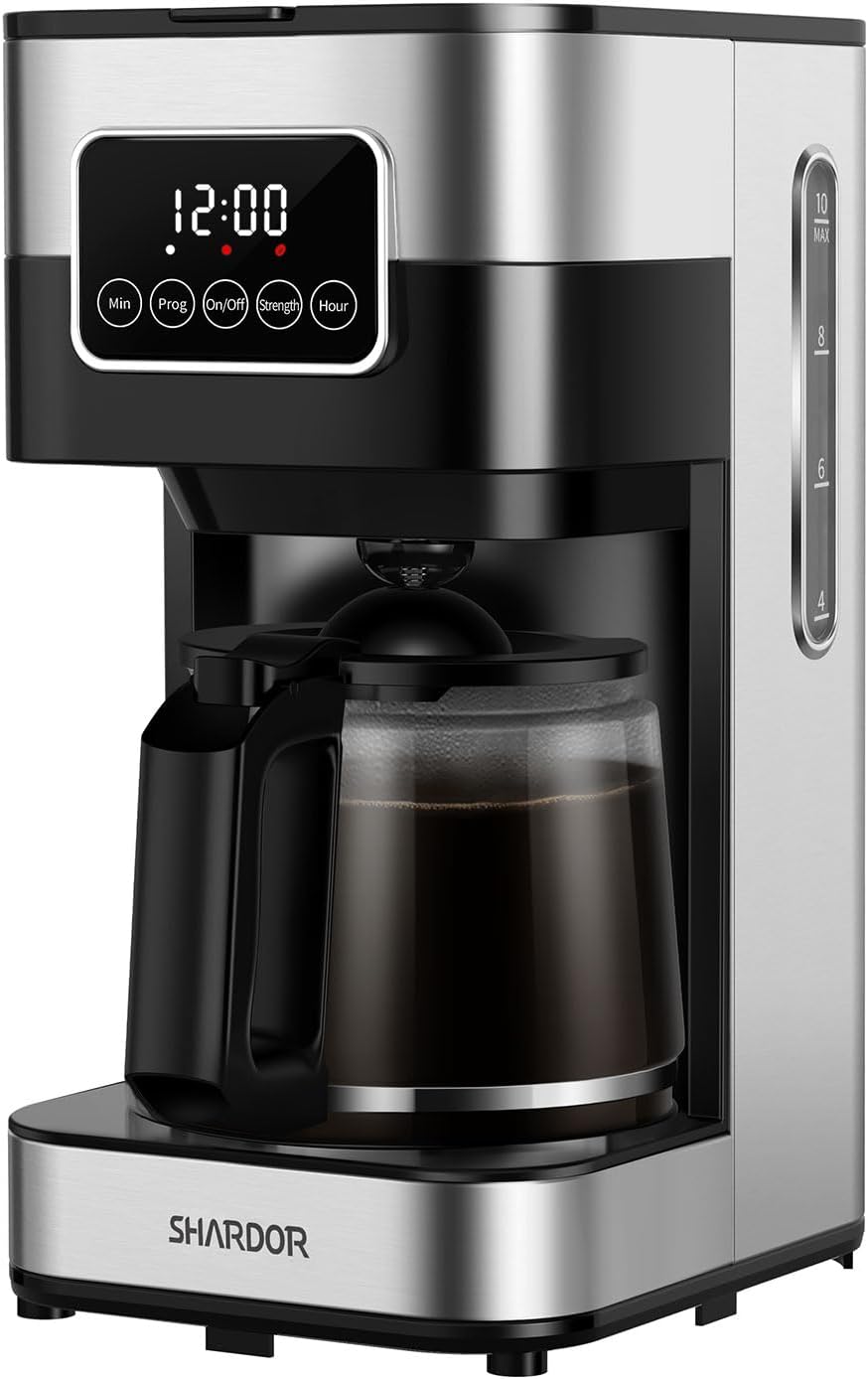 SHARDOR Coffee Maker 10-Cup Programmable Coffee Machine with Timer, Drip Coffee Pot with Auto Shut-Off, Great for Home & Office, Glass Carafe & Reusable Filter, Stainless Steel