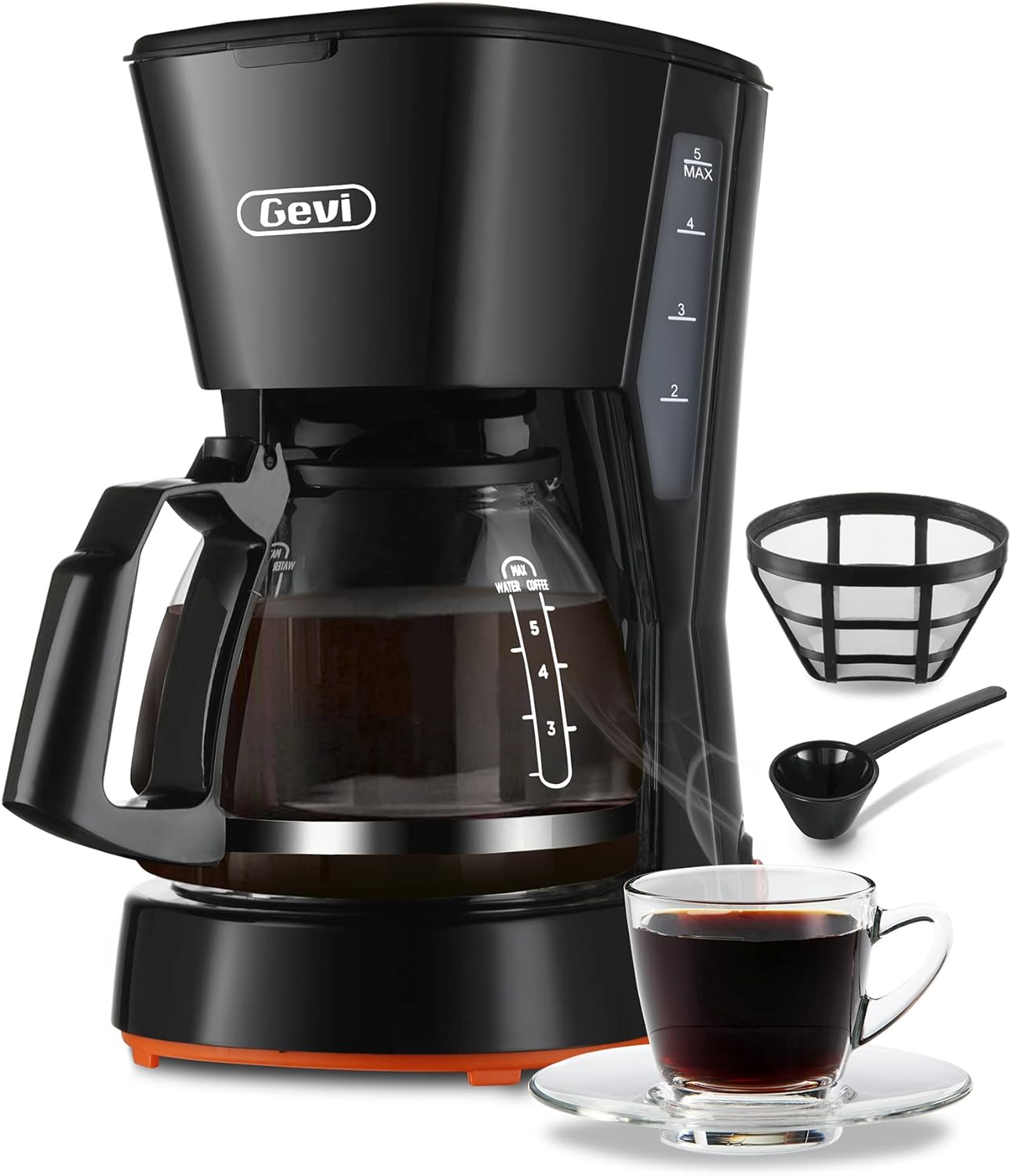 Gevi 5 Cups Small Coffee Maker, Compact Coffee Machine with Reusable Filter, Warming Plate and Coffee Pot for Home and Office