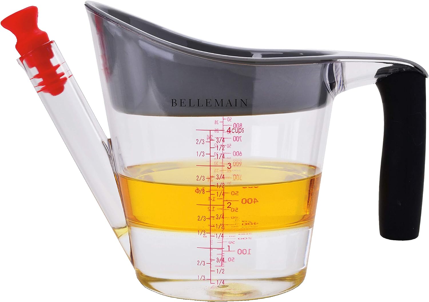 Bellemain 4-Cup Fat Separator/Measuring Cup with Strainer & Fat Stopper / 1 Liter Capacity