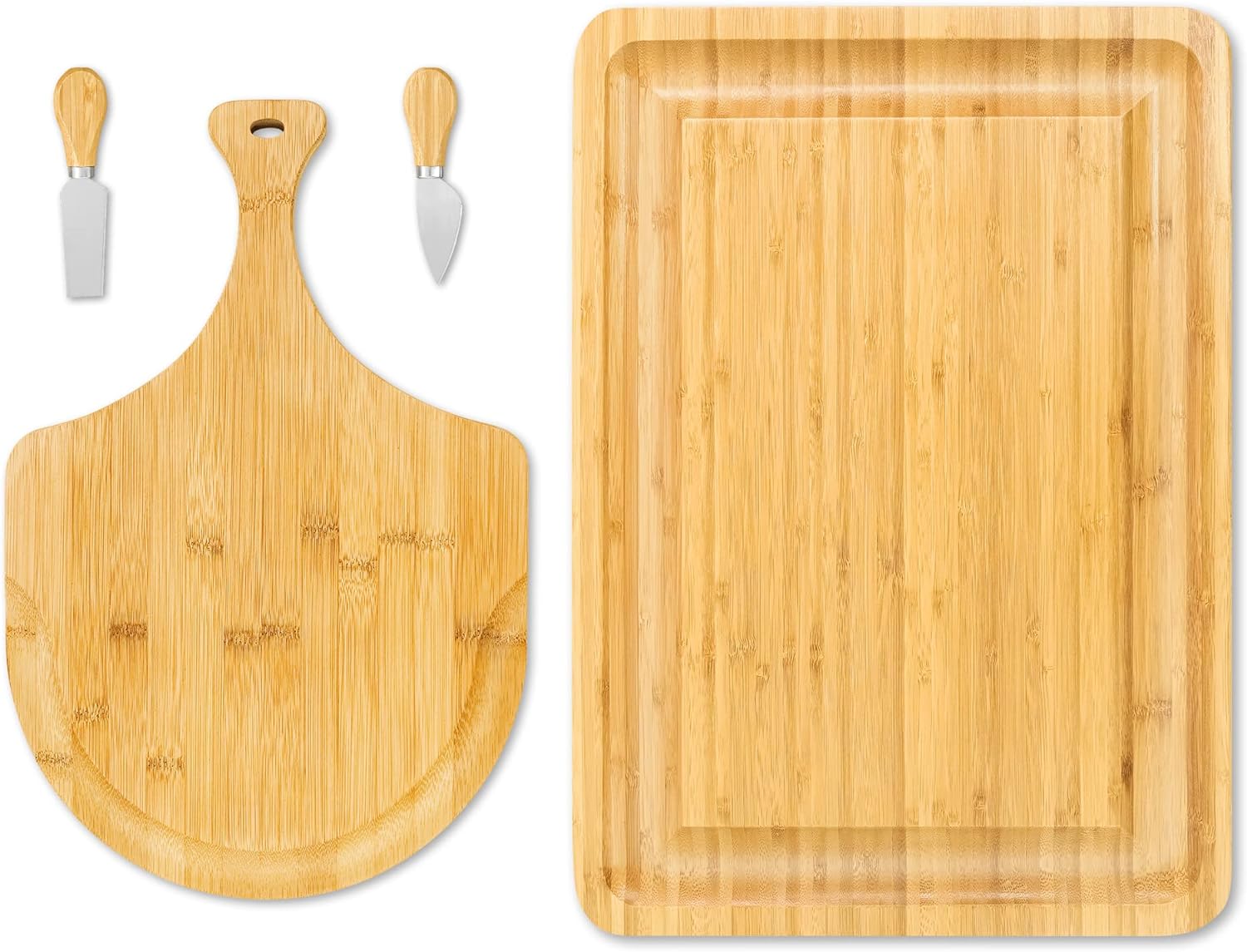 VaeFae Bamboo Charcuterie Boards/Serving Tray and Wooden Pizza Peel, Unique Gifts for Housewarming, Wedding, Mother' Day and Christmas