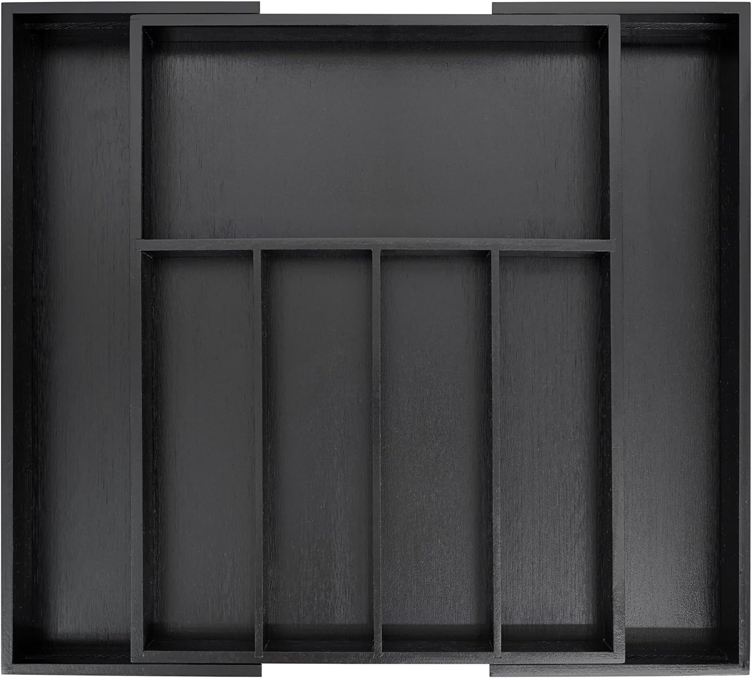 VaeFae Bamboo Drawer Organizer, Expandable Silverware Drawer Organizer and Cutlery Tray, Wooden Drawer Dividers Organizer for Kitchen Utensils and Flatware (Black)