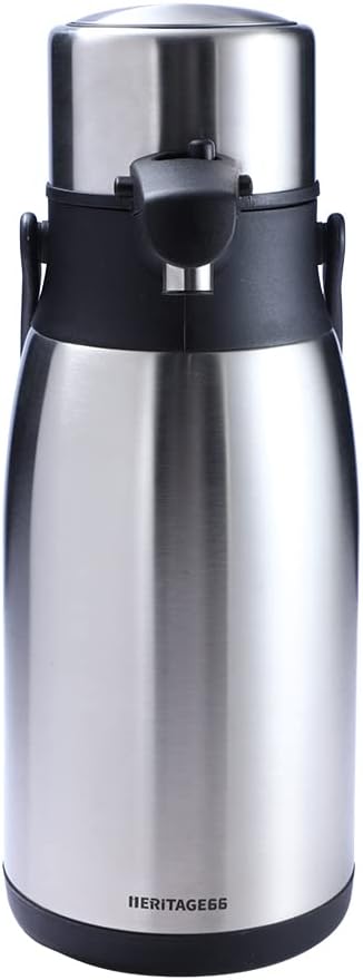 Thermal Coffee Carafe Airpot Dispenser by Heritage66 Triple Wall Stainless Steel Thermal Vacuum insulated 12 hours heat Retention 24 hours cold Retention (3 Liter) (HP30P)