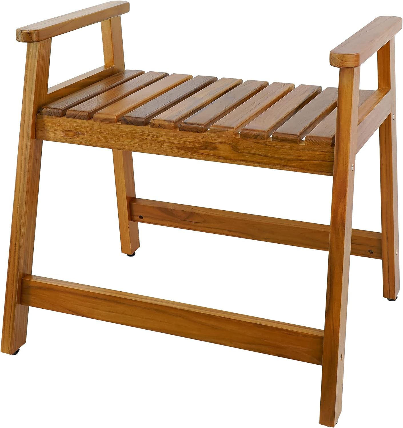 VaeFae Teak Shower Chair with Arms, 22 Shower Bench, Spa Bath Seat for Bathroom, Wooden Shower Stool for Inside Shower